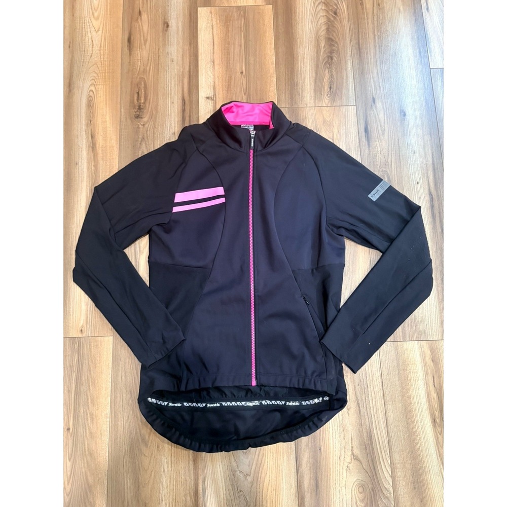 Santic women's Cycling Jacket L Black/Pink Full Zip Long Sleeve Polyester